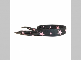 ploché širšie šnúrky do topánok farba čierna s motívom ružová hviezda, dĺžka 110cm šírka 1,9cm materiál:100%polyester